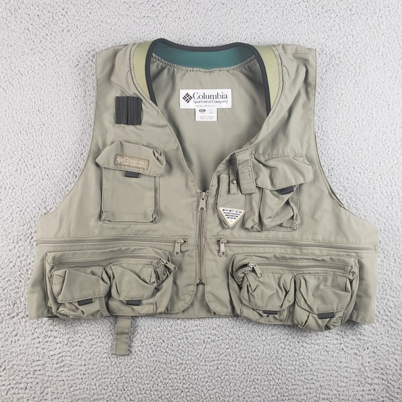 Vintage Columbia PFG Vest Mens 2XL Beige Fishing Tactical Utility Multi Pocket - Picture 1 of 9
